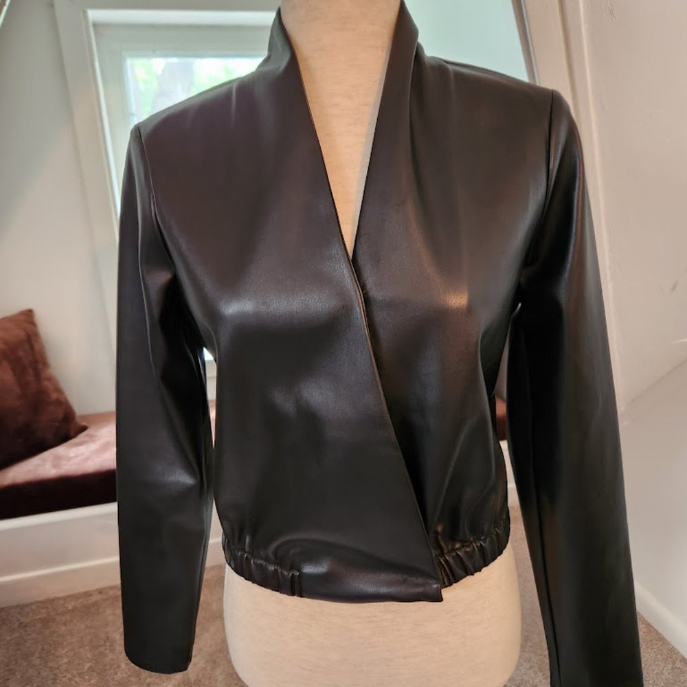 Evereve Nylah Faux Leather Surplice Top